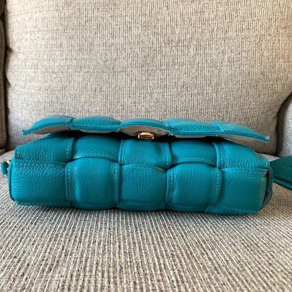 Chiara Ferretti Italy Leather Flap Over Woven Crossbody  Handbag Turquoise - Picture 5 of 16